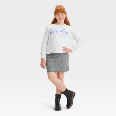 Girls' Cropped 'Self Love Club' Sweatshirt - Art Class™ White 2 Girls' Cropped 'Self Love Club' Sweatshirt - Art Class™ White - Image 2