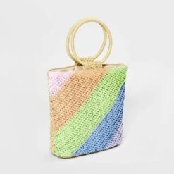 Girls' Striped Paper Straw Tote Bag - Art Class™