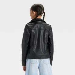 Girls' Faux Leather Moto Jacket - Art Class™