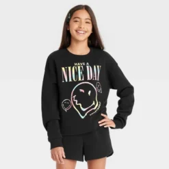 Girls' Smiley Cropped Crewneck Sweatshirt - Art Class™ Black -Daily Kid Wear Shop GUEST 0840284d ff5e 4c8f b87d ed666df0ec11