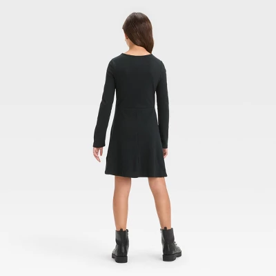 Girls' Long Sleeve Henley Skater Dress - Art Class™ 1 Girls' Long Sleeve Henley Skater Dress - Art Class™