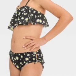 Girls' 'Daisy Dreams' Floral Printed Bikini Set - Art Class™ Black