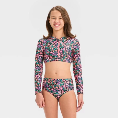 Girls' 'Spring Time' Floral Printed Bikini Set - Art Class™ Black/Pink 3 Girls' 'Spring Time' Floral Printed Bikini Set - Art Class™ Black/Pink - Image 3