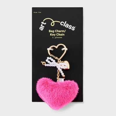 Girls' Heart Bag Charm - Art Class™ Pink: Lobster Claw Clasp, Polyester, Acrylic, Zinc Alloy 1 Girls' Heart Bag Charm - Art Class™ Pink: Lobster Claw Clasp, Polyester, Acrylic, Zinc Alloy