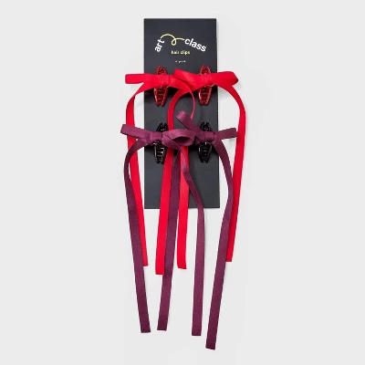 Girls' 4pk Long Tail Satin Bow Claw Clip Set - Art Class™ Maroon/Red 1 Girls' 4pk Long Tail Satin Bow Claw Clip Set - Art Class™ Maroon/Red