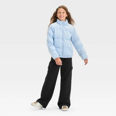 Girls' Solid Velvet Cropped Puffer Jacket - Art Class™ 2 Girls' Solid Velvet Cropped Puffer Jacket - Art Class™ - Image 2