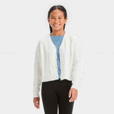 Girls' Cropped Cable Knit Cardigan Sweater - Art Class™ 3 Girls' Cropped Cable Knit Cardigan Sweater - Art Class™ - Image 3