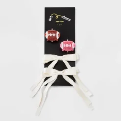 Girls' 4pk Football And Satin Bow Claw Clip Set - Art Class™