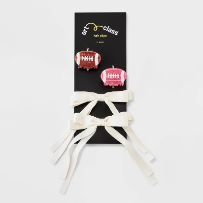 Girls' 4pk Football And Satin Bow Claw Clip Set - Art Class™ 1 Girls' 4pk Football And Satin Bow Claw Clip Set - Art Class™
