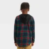 Boys' Flannel Plaid Hooded Long Sleeve Button-Down Shirt - Art Class™