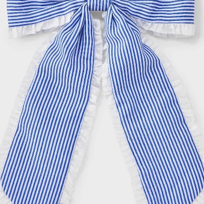 Girls' Striped With Ruffle Trim Bow Barrette - Art Class™ White/Blue 2 Girls' Striped With Ruffle Trim Bow Barrette - Art Class™ White/Blue - Image 2