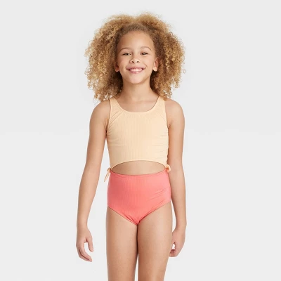 Girls' Solid Summer Swimsuit - Art Class™ Peach Orange 3 Girls' Solid Summer Swimsuit - Art Class™ Peach Orange - Image 3