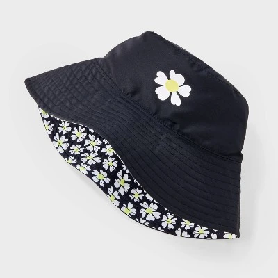 Girls' Reversible Daisy Printed Bucket Hat - Art Class™ Black: UPF 50+, Lightweight, Floral Pattern 1 Girls' Reversible Daisy Printed Bucket Hat - Art Class™ Black: UPF 50+, Lightweight, Floral Pattern