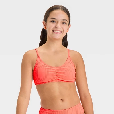 Girls' Solid Bikini Swim Top - Art Class™ Coral Orange 3 Girls' Solid Bikini Swim Top - Art Class™ Coral Orange - Image 3