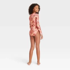 Girls' Island Floral One Piece Rash Guard - Art Class™ Brown