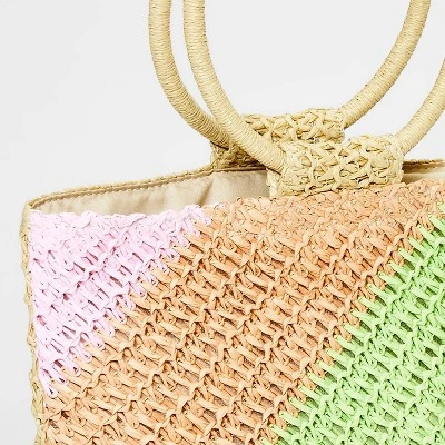 Girls' Striped Paper Straw Tote Bag - Art Class™ 3 Girls' Striped Paper Straw Tote Bag - Art Class™ - Image 3