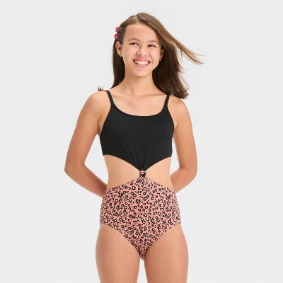 Girls' 'In Her Element' Leopard Spot One Piece Swimsuit - Art Class™ Black 3 Girls' 'In Her Element' Leopard Spot One Piece Swimsuit - Art Class™ Black - Image 3