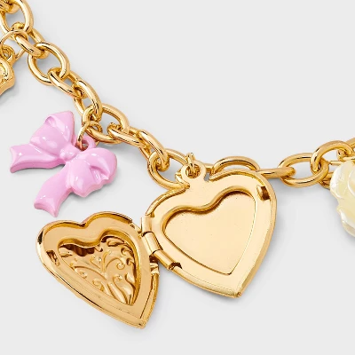 Girls' Bow And Heart Locket Charms Bracelet - Art Class™ Gold: Lobster Claw Clasp, Iron & Zinc, Chain Style 2 Girls' Bow And Heart Locket Charms Bracelet - Art Class™ Gold: Lobster Claw Clasp, Iron & Zinc, Chain Style - Image 2
