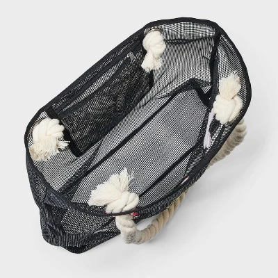 Girls' Mesh With Icons Swim Tote - Art Class™ Black: Softside Handbag, Double Handle, Fruit & Animal Patterns 2 Girls' Mesh With Icons Swim Tote - Art Class™ Black: Softside Handbag, Double Handle, Fruit & Animal Patterns - Image 2