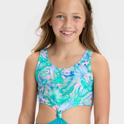 Girls' Floral Printed Tropical Twist Swimsuit - Art Class™ Light Blue 1 Girls' Floral Printed Tropical Twist Swimsuit - Art Class™ Light Blue
