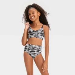 Girls' 'Sun Seeker' Zebra Striped Bikini Swim Top - Art Class™ Black
