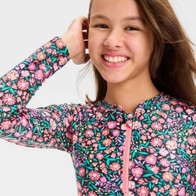 Girls' 'Spring Time' Floral Printed Bikini Set - Art Class™ Black/Pink 1 Girls' 'Spring Time' Floral Printed Bikini Set - Art Class™ Black/Pink