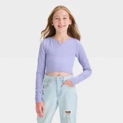 Girls' Long Sleeve Notch Neck Seamless T-Shirt - Art Class™ -Daily Kid Wear Shop GUEST 3bbf7dd2 1abc 4341 9747 ee81cbb96049