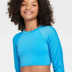 Girls' Cyber Long Sleeve Bikini Top - Art Class™ Turquoise Blue