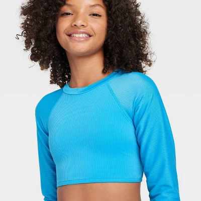 Girls' Cyber Long Sleeve Bikini Top - Art Class™ Turquoise Blue 1 Girls' Cyber Long Sleeve Bikini Top - Art Class™ Turquoise Blue