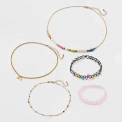 Girls' 5pk Tattoo And Heart Choker Necklace - Art Class™: Lobster Claw Clasp, Iron, Acrylic, Recycled Zinc