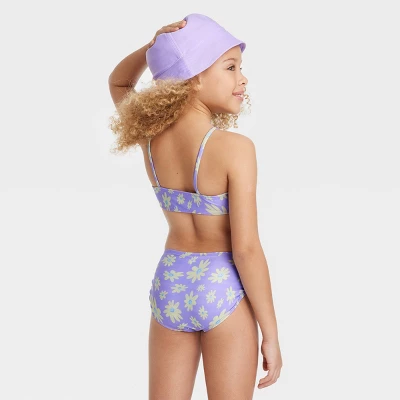 Girls' 3pc Happy Daisy Swimwear Set With Bucket Hat - Art Class™ Lavender 2 Girls' 3pc Happy Daisy Swimwear Set With Bucket Hat - Art Class™ Lavender - Image 2