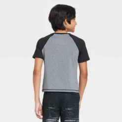 Boys' Raglan Flatlock Short Sleeve Swim Shirt - Art Class™ Black