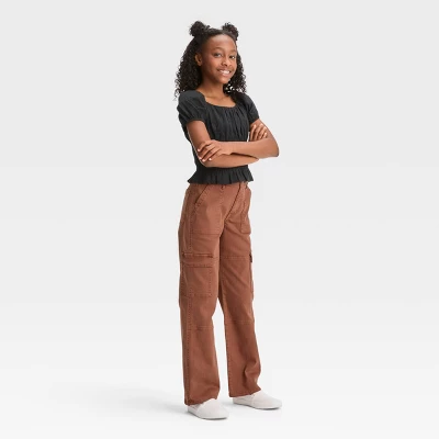 Girls' High-Rise Baggy Cargo Pants - Art Class™ Brown 2 Girls' High-Rise Baggy Cargo Pants - Art Class™ Brown - Image 2