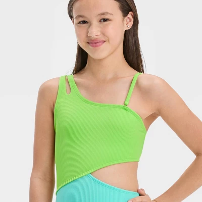 Girls' Colorblock Summer Explosion One Piece Swimsuit - Art Class™ Lime Green 1 Girls' Colorblock Summer Explosion One Piece Swimsuit - Art Class™ Lime Green