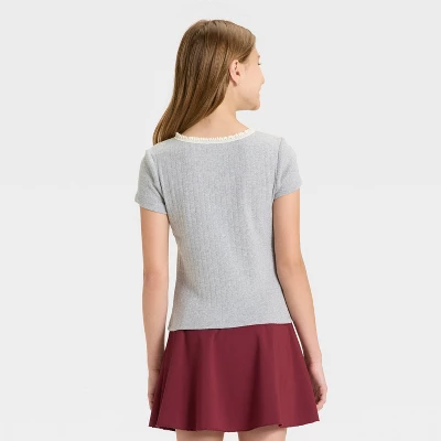 Girls' Lace Trim Short Sleeve Pointelle T-Shirt - Art Class™ 1 Girls' Lace Trim Short Sleeve Pointelle T-Shirt - Art Class™