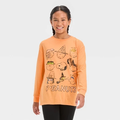 Girls' Long Sleeve Peanuts Oversized Graphic T-Shirt - Art Class™ Orange 3 Girls' Long Sleeve Peanuts Oversized Graphic T-Shirt - Art Class™ Orange - Image 3