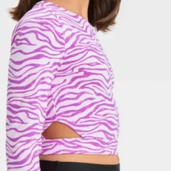 Girls' Zebra Printed Rash Guard Swim Top - Art Class™ Purple