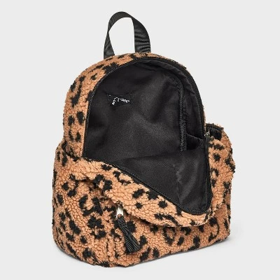 Girls' Printed Leopard Fleece 10.725" Mini Backpack - Art Class™ Black 2 Girls' Printed Leopard Fleece 10.725" Mini Backpack - Art Class™ Black - Image 2
