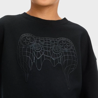 Boys' Crew Neck Game Controller Graphic Sweatshirt - Art Class™ Black 1 Boys' Crew Neck Game Controller Graphic Sweatshirt - Art Class™ Black