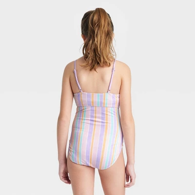 Girls' Pastel Printed Striped One Piece Swimsuit - Art Class™ 2 Girls' Pastel Printed Striped One Piece Swimsuit - Art Class™ - Image 2