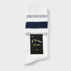 Girls' 2pk Striped Crew Socks - Art Class™Navy Blue/Gray