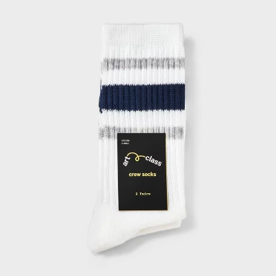 Girls' 2pk Striped Crew Socks - Art Class™Navy Blue/Gray 1 Girls' 2pk Striped Crew Socks - Art Class™Navy Blue/Gray