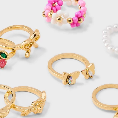 Girls' 8pk Flower And Butterfly Ring - Art Class™: Acrylic Band Rings, Size 5, 20mm Diameter 2 Girls' 8pk Flower And Butterfly Ring - Art Class™: Acrylic Band Rings, Size 5, 20mm Diameter - Image 2