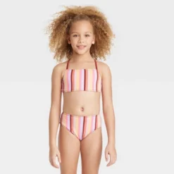 Girls' 3pc Summer Striped Swimwear Set - Art Class™