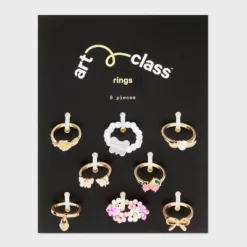 Girls' 8pk Flower And Butterfly Ring - Art Class™: Acrylic Band Rings, Size 5, 20mm Diameter