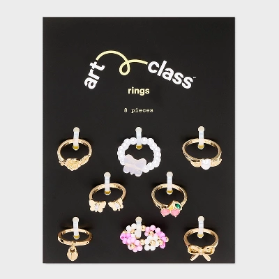Girls' 8pk Flower And Butterfly Ring - Art Class™: Acrylic Band Rings, Size 5, 20mm Diameter 1 Girls' 8pk Flower And Butterfly Ring - Art Class™: Acrylic Band Rings, Size 5, 20mm Diameter