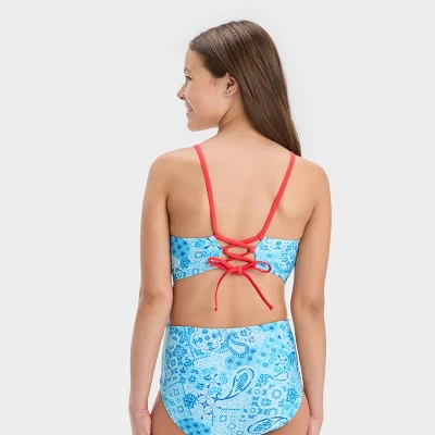 Girls' Sweet Paisley One Piece Swimsuit - Art Class™ Light Blue 2 Girls' Sweet Paisley One Piece Swimsuit - Art Class™ Light Blue - Image 2