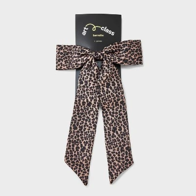 Girls' Satin Leopard Printed Bow - Art Class™ Black/Brown 1 Girls' Satin Leopard Printed Bow - Art Class™ Black/Brown