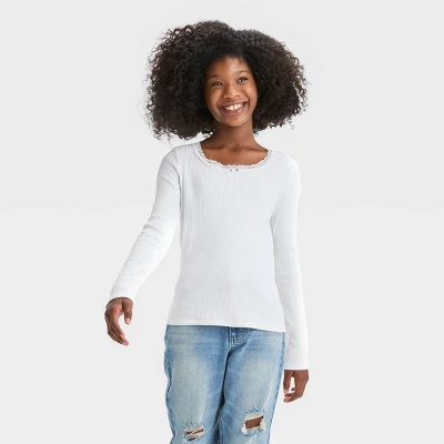 Girls' Long Sleeve Pointelle Lace T-Shirt - Art Class™ 3 Girls' Long Sleeve Pointelle Lace T-Shirt - Art Class™ - Image 3