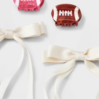 Girls' 4pk Football And Satin Bow Claw Clip Set - Art Class™ 2 Girls' 4pk Football And Satin Bow Claw Clip Set - Art Class™ - Image 2